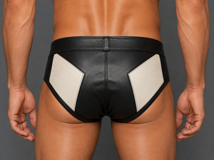 Caleçons en cuir véritable pour hommes, sous-vêtements de luxe, logo personnalisé, vente en gros, OEM, ODM, géométrique, noir, ivoire, mode, best-seller, premium - Product Image 3