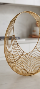 Gold Metal Wire Fruit Storage <b>Basket</b> Round Open Bowl Modern Kitchen Countertop <b>Vegetable</b> Organizer <b>Stand</b> - Product Image 5