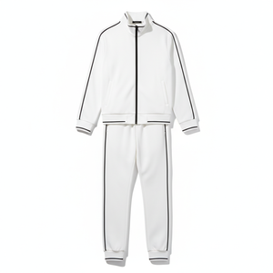 Heavyweight Cotton Two Piece <b>Zip</b> <b>up</b> Contrast <b>White</b> Men Stand Collar Side Pockets Breathable Casual Autumn Wear Regular FitSolid - Product Image 6