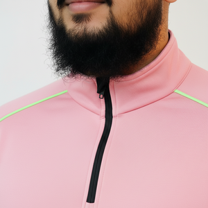 เสื้อกีฬาแขนยาวผู้ชายสีชมพูแบบซิปครึ่งตัว แห้งเร็ว ทรงพอดีตัว สีพื้น ใส่ได้ทุกฤดู - Product Image 5