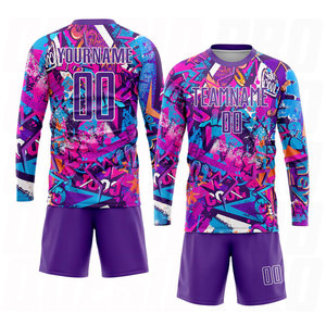 Custom <b>Graffiti</b> Pattern Purple White Sublimation Soccer Uniform Jersey Modern Street Style Breathable Athletic Football Kits - Product Image 4