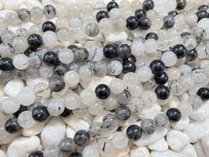 Natural <b>Black</b> Rutilated Quartz Smooth Round Gemstone Beads 4mm 6mm 8mm 10mm Loose Stone Beads for Jewelry Making Wholesale - Product Image 4