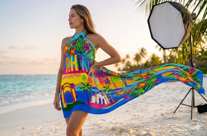 Vestido de playa maxi sin mangas con estampado digital y cuello halter para mujer, pareo de natación transpirable y tejido para vacaciones elegantes y verano - Product Image 3