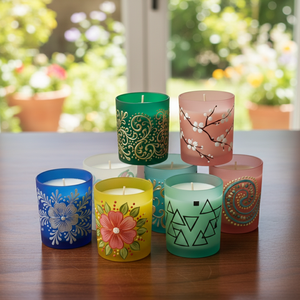 Venta al por Mayor de Velas Aromáticas de Cera de Soya Ecológicas y No Tóxicas en Frascos con Patrones Florales Artísticos Hechos a Mano para Decoración del Hogar, Navidad y Diwali - Product Image 2