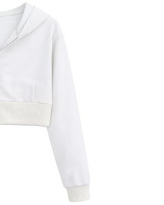 Sweat-shirt à capuche court zippé pour femme, personnalisé par le fabricant, blanc et en molleton de coton, color block, style streetwear décontracté - Product Image 3