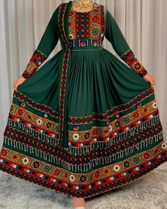Low MOQ Afghan Kuchi Women's Dress Formal Evening Party Maxi Floral Print Lace Decoration Modest Style Long Afghan Kuchi Dress - Product Image 3