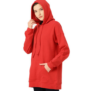 Sweat-shirt à capuche oversize pour femme, manches longues, couleur unie, en coton tricoté, coupe ample, avec poche kangourou - Product Image 3