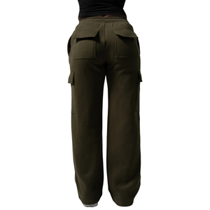 Women's Olive Green Cargo Sweatpants Relaxed Fit Fleece Jogger Pants with Side Cargo Pockets Workout Casual Streetwear Bottoms - Product Image 2