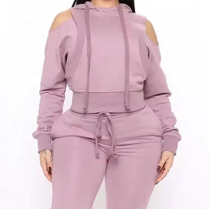 Conjunto Deportivo con Capucha para Mujer, Talla Grande, Color Sólido, Pantalones Largos, Cierre con Cordón, Estilo Casual para Otoño, Corte Holgado, 100% Algodón - Product Image 1