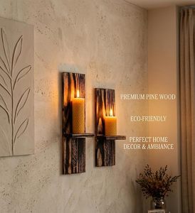 Handcrafted Wooden <b>Wall</b> Mounted Candle Holder Rustic Decorative <b>Wall</b> <b>Sconce</b> Candle Stand for Home Decor - Product Image 2