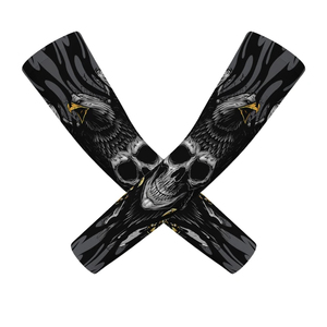 Manchons de cyclisme noirs imprimés crâne et aigle, anti-UV, unisexe, taille adulte, en polyester, impression par sublimation - Product Image 1