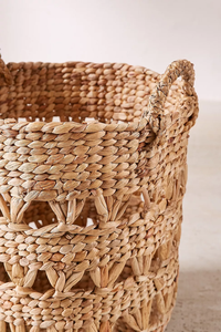 Handmade Water Hyacinth Laundry <b>Basket</b> Bohemian Woven Clothes Storage <b>Hamper</b> with Handles <b>for</b> Home Organizer - Product Image 4