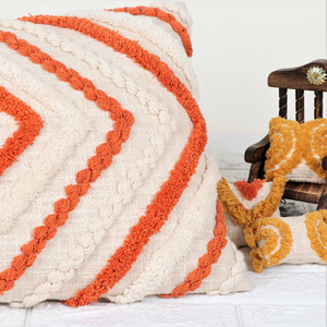 Hand Tufted Texture Boho Ivory and Orange Cushion Cover Handmade <b>Decorative</b> <b>Pillow</b> Case for Sofa Bedroom Living Room Home Decor - Product Image 4