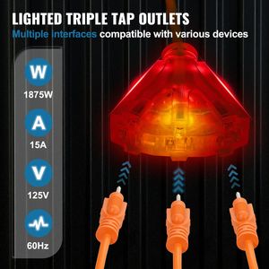 Avvolgicavo retrattile da 65 piedi per impieghi gravosi, cavo di alimentazione 12AWG/3C SJTOW, presa tripla illuminata in ABS, 15 Amp, terminale CEE maschio - Product Image 3