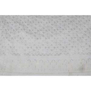 Tissu satiné semi-soie brodé blanc géométrique uni de 58 pouces de large avec sequins et broderies par TFAB - Product Image 3