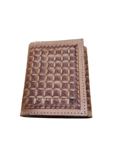 Portefeuille pour homme occidental en cuir véritable gaufré marron en cuir de vachette authentique avec boucle en alliage de longueur personnalisée et logo personnalisé - Product Image 4