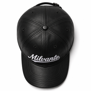 Casquette de baseball en cuir véritable brodée avec logo personnalisé |   Casquette snapback en cuir véritable de qualité supérieure avec dos réglable |   Casquette à 6 panneaux - Product Image 4