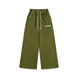 Custom Men's Vintage Wash Flared Sweat Pants Cotton Fleece Streetwear Trousers Relaxed Fit Design Screen Print Artwork - Product Image 3