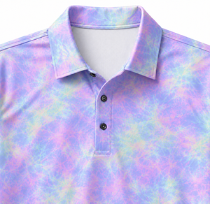 Polo de Manga Corta con Estampado Tie-Dye para Hombre, Corte Regular, Diseño Casual con Patrones, Colores Pastel, 92% Poliéster, 8% Elastano, Artículo de Moda - Product Image 2