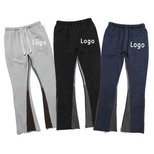OEM Custom Logo Flat Front Loose Fit Streetwear Men's Sweatpants Joggers Graffiti <b>Paint</b> Splatter Stacked 100% Cotton Flare - Product Image 1