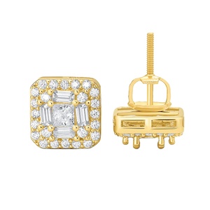Custom Gold Plated Hip Hop Moissanite Stud <b>Earring</b> Fully Iced Out with Round Baguette Cut Clustered Stone Luxury Style <b>Men</b> Women - Product Image 1