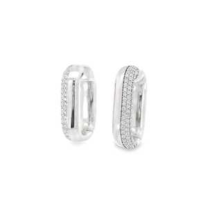 Double Dipped <b>Hoop</b> <b>Earrings</b> 14k 18k <b>Solid</b> Gold Pave Round Lab Grown Diamond Modern Luxury Huggie <b>Earrings</b> For Women Manufacturer - Product Image 3