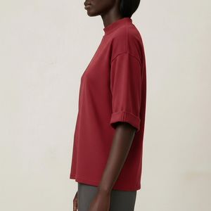 Women Oversized T Shirt <b>Mock</b> <b>Neck</b> Casual Loose Fit Summer <b>Top</b> Custom Logo OEM - Product Image 3