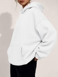 Sudadera con Capucha Blanca Extra Grande, de Algodón y Felpa, Manga Larga, con Bolsillo, Estilo Casual para Otoño - Product Image 3