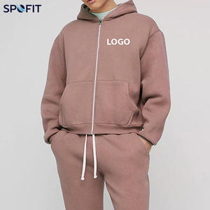 SPOFIT for Hooded <b>Zipper</b> <b>Sweatshirt</b> Set Unisex Oversized Casual Solid Color FRENCH TERRY Windproof Pocket Breathable Autumn - Product Image 4