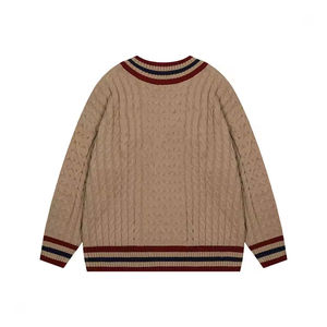 Men's Breathable V-Neck Varsity Cardigan Striped Sleeve Knitted Sweater Button Down <b>Jacket</b> for Spring Autumn - Product Image 2