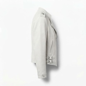 Chaqueta de moto de cuero PU blanca para mujer, con cremallera completa, cuello en V, abrigo de motociclista, ropa de abrigo de otoño - Product Image 3