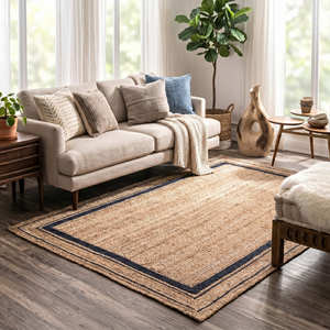 Alfombra decorativa de yute trenzado con borde natural de 3' x 5' para entrada, vestíbulo y rincón de lectura - Product Image 6