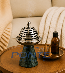 Green Marble <b>Bakhoor</b> Burner With Metal Lid Arabic Style <b>Oud</b> Incense Holder For Home Decor And Spiritual Meditation Gifts - Product Image 6