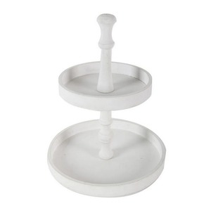 White Wooden Two-Tier Cake Stand Round Multi-Layer Display Tray Hand Wash Only - Product Image 1