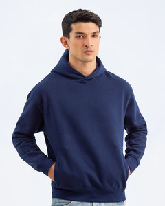 เสื้อฮู้ดสีน้ำเงินกรมท่าสำหรับผู้ชาย ทรงปกติ ผ้าฝ้ายเฟรนช์เทอร์รี่ สไตล์ลำลอง สีพื้น มีกระเป๋า ดีไซน์ทันสมัยสำหรับฤดูใบไม้ร่วง - Product Image 2