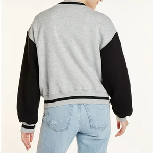Chaqueta Varsity de Lana Gris para Mujer, Transpirable, Ecológica, con Mangas en Contraste, Botones a Presión, Estilo Casual, Corte Regular, Cómoda - Product Image 2