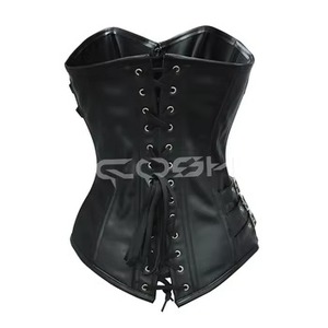 Corset en cuir marron à baleines en acier, fermeture éclair sur le devant, avec double ceinture à lanières - Product Image 6