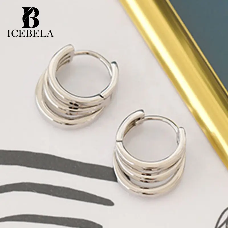 Light Luxury Fine Jewelry S925 Silver Wholesale Simple Chic Triple Circle Layered 18K Gold Plated Hoop Earrings For Girls