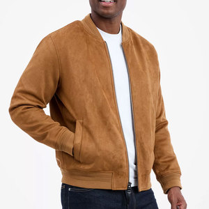 Blouson bomber en daim pour homme, col montant, fermeture éclair, style décontracté, couleur unie, coupe classique, idéal pour l'automne - Product Image 1