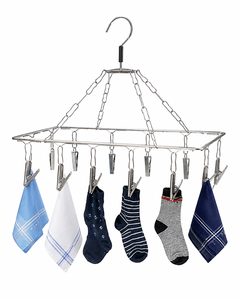 Séchoir à linge pliable carré en acier inoxydable avec pinces, type crochet, étendoir portable pour chaussettes, serviettes, balcon, salle de bain - Product Image 1