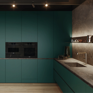 Juego Completo de Muebles de Cocina Modulares Europeos Modernos de Lujo Personalizados JY Project, Listos para Armar, con Bisagras de Madera y Mármol Verde - Product Image 3