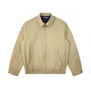 Chaqueta Bomber Caqui para Hombre, Color Sólido, Cuello Alto, Cierre de Cremallera, Ropa de Invierno Informal, Corte Regular, Frente de Lona de Poliéster - Product Image 1