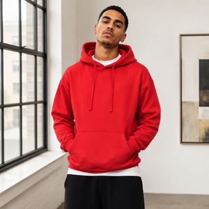 Sweat-shirt à capuche surdimensionné rouge personnalisé avec grand logo imprimé au dos, pull unisexe, streetwear - Product Image 3
