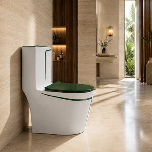 โถสุขภัณฑ์ทรงยาวสีขาวลายเขียวทันสมัยแบบชิ้นเดียว ระบบชำระล้างแบบ Washdown - Product Image 2