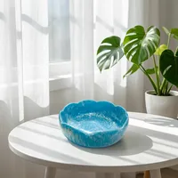 Mangkuk Salad Sekali Pakai Tumpuk dari Resin Buatan Tangan dengan Tekstur Marmer Bentuk Bunga untuk Penyajian Makanan Dingin di Pesta Rumah.