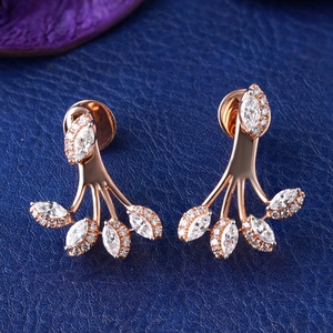 Pendientes de Oro Rosa de 14K con Diamante Cultivado en Laboratorio con Corte Marquesa, Diseño Clásico en Forma de Abanico para Mujer - Product Image 4