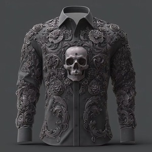 Camisa de Manga Larga para Hombre con Estampado Floral de Calaveras del Día de Muertos, Ropa Casual de Calle para Otoño, Cómoda, de Poliéster - Product Image 4