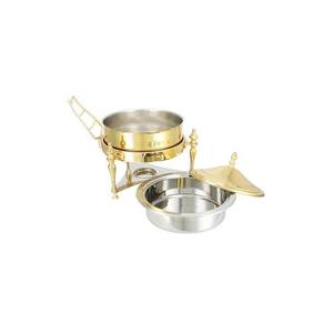 Plat à réchaud rond en acier inoxydable pour la restauration, avec couvercle en dôme martelé doré et corps argenté texturé, et barre de suspension en arche pour buffet - Product Image 2