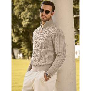 Suéter Personalizado para Hombre, Estilo Casual, Cuello Alto con Cierre de Cremallera, Tejido de Cable, con Función Antiarrugas, Textura de Punto - Product Image 2