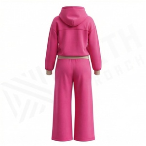 Women <b>Pink</b> Hooded Tracksuit Set Full Sleeve Geometric Print Casual Loose Fit <b>Sweatshirt</b> and Jogger Pants Autumn Wear - Product Image 2